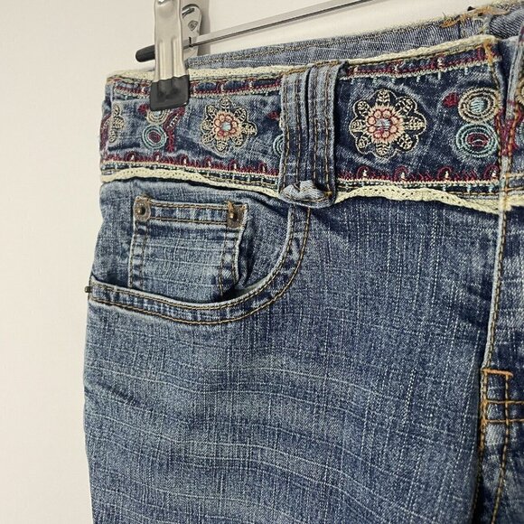 Bohemian Flared Jeans Womens 25/30 Blue Denim Embroidered Lace Hippie Boho 90s - Picture 6 of 11